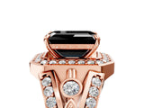 Rose gold Fancy Black Emerald Cut Diamond Halo Ring with Split Shank and Bezel Accents and Four-Prong Setting_5