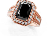 Rose gold Fancy Black Emerald Cut Diamond Halo Ring with Split Shank and Bezel Accents and Prong Setting_1
