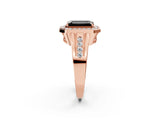 Rose gold Fancy Black Emerald Cut Diamond Halo Ring with Split Shank and Bezel Accents and Prong Setting_2