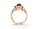 Rose gold Fancy Black Emerald Cut Diamond Halo Ring with Split Shank and Bezel Accents and Prong Setting_3