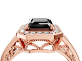 Rose gold Fancy Black Emerald Cut Diamond Halo Ring with Split Shank and Bezel Accents and Prong Setting_4