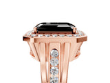 Rose gold Fancy Black Emerald Cut Diamond Halo Ring with Split Shank and Bezel Accents and Prong Setting_5