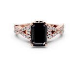 Rose gold Fancy Black Emerald Cut Diamond  Halo Twist Band Solitaire Prong Setting Ring_12
