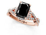 Rose gold Fancy Black Emerald Cut Diamond  Halo Twist Band Solitaire Prong Setting Ring_13