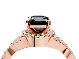 Rose gold Fancy Black Emerald Cut Diamond  Halo Twist Band Solitaire Prong Setting Ring_16