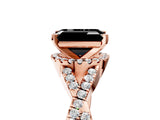 Rose gold Fancy Black Emerald Cut Diamond  Halo Twist Band Solitaire Prong Setting Ring_17