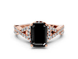 Rose gold Fancy Black Emerald Cut Diamond  Halo Twist Band Solitaire Prong Setting Ring_42