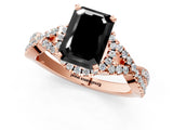 Rose gold Fancy Black Emerald Cut Diamond  Halo Twist Band Solitaire Prong Setting Ring_43