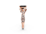 Rose gold Fancy Black Emerald Cut Diamond  Halo Twist Band Solitaire Prong Setting Ring_44