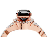 Rose gold Fancy Black Emerald Cut Diamond  Halo Twist Band Solitaire Prong Setting Ring_46