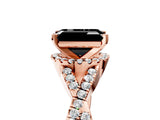 Rose gold Fancy Black Emerald Cut Diamond  Halo Twist Band Solitaire Prong Setting Ring_47