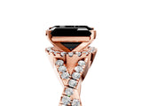 Rose gold Fancy Black Emerald Cut Diamond Halo Twist Band Solitaire Prong Setting Ring_5