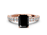 Rose gold Fancy Black Emerald Cut Diamond Pavé Band Solitaire Ring with Prong Setting_12