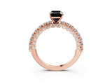 Rose gold Fancy Black Emerald Cut Diamond Pavé Band Solitaire Ring with Prong Setting_15