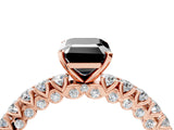 Rose gold Fancy Black Emerald Cut Diamond Pavé Band Solitaire Ring with Prong Setting_16