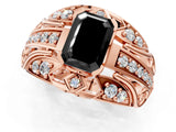 Rose gold Fancy Black Emerald Cut Diamond Pave Art Deco Split Shank Ring with Four-Prong Setting_1