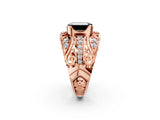 Rose gold Fancy Black Emerald Cut Diamond Pave Art Deco Split Shank Ring with Four-Prong Setting_2