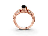 Rose gold Fancy Black Emerald Cut Diamond Pave Art Deco Split Shank Ring with Four-Prong Setting_3