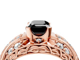 Rose gold Fancy Black Emerald Cut Diamond Pave Art Deco Split Shank Ring with Four-Prong Setting_4