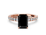 Rose gold Fancy Black Emerald Cut Diamond Pave Band Solitaire Ring with Four-Prong Setting_12