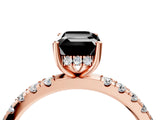 Rose gold Fancy Black Emerald Cut Diamond Pave Band Solitaire Ring with Four-Prong Setting_16