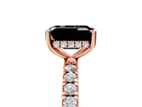 Rose gold Fancy Black Emerald Cut Diamond Pave Band Solitaire Ring with Four-Prong Setting_17