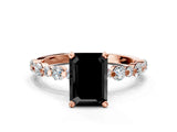 Rose gold Fancy Black Emerald Cut Diamond Prong Set Engagement Ring with Pave Band