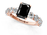 Rose gold Fancy Black Emerald Cut Diamond Prong Setting with Side Stones on a Pave Band_1