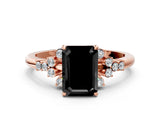 Rose gold Fancy Black Emerald Cut Diamond Ring with Side Stones and Four-Prong Setting_36
