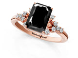 Rose gold Fancy Black Emerald Cut Diamond Ring with Side Stones and Four-Prong Setting_37