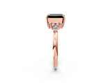 Rose gold Fancy Black Emerald Cut Diamond Ring with Side Stones and Four-Prong Setting_38