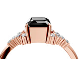 Rose gold Fancy Black Emerald Cut Diamond Ring with Side Stones and Four-Prong Setting_40