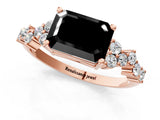 Rose gold Fancy Black Emerald Cut Diamond Scattered Round Accent Ring with Prong Setting_14