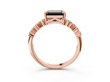 Rose gold Fancy Black Emerald Cut Diamond Scattered Round Accent Ring with Prong Setting_16