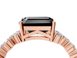 Rose gold Fancy Black Emerald Cut Diamond Scattered Round Accent Ring with Prong Setting_17