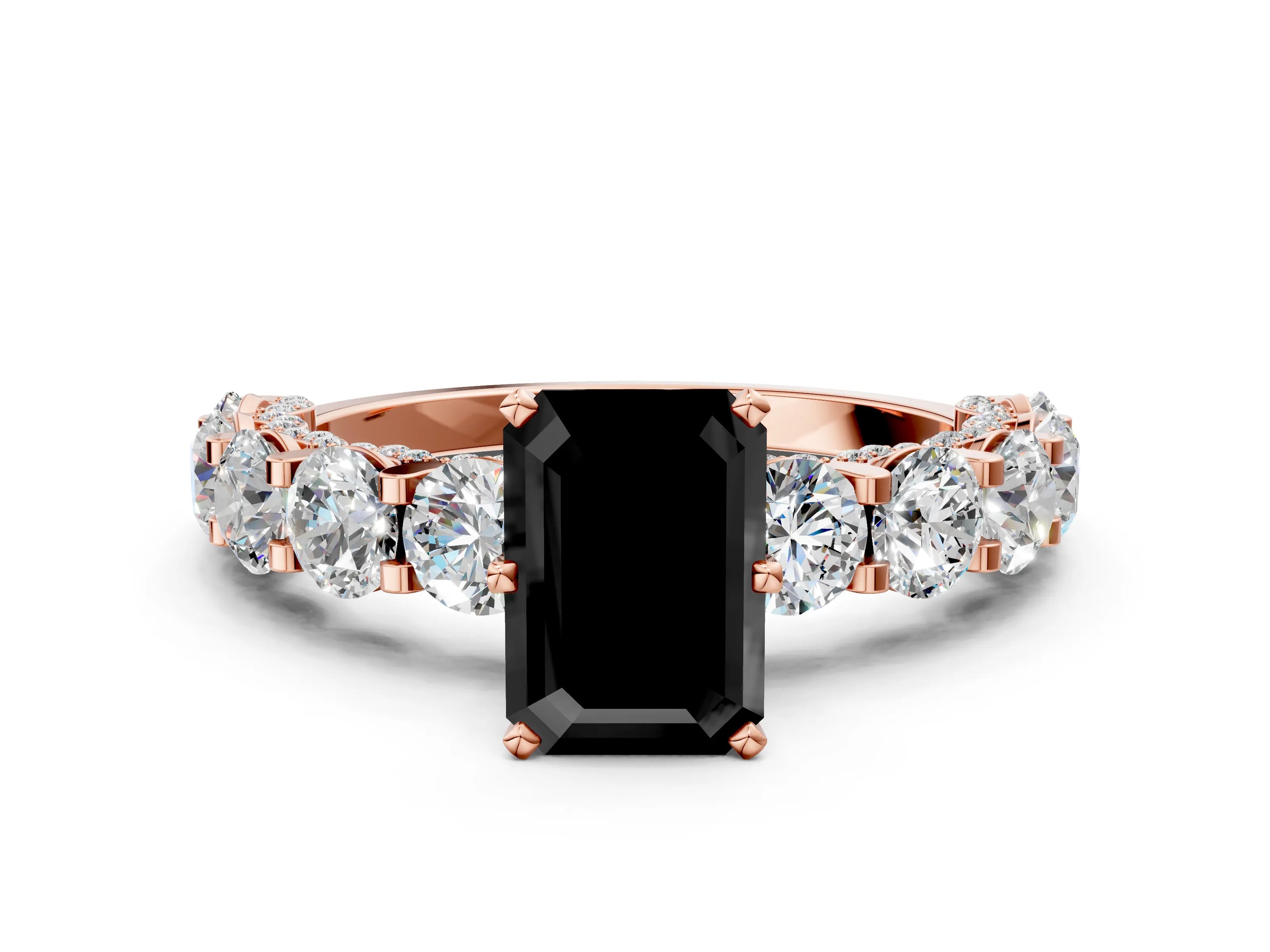Rose gold Fancy Black Emerald Cut Diamond Side Stone Engagement Ring with Four-Prong Setting_24