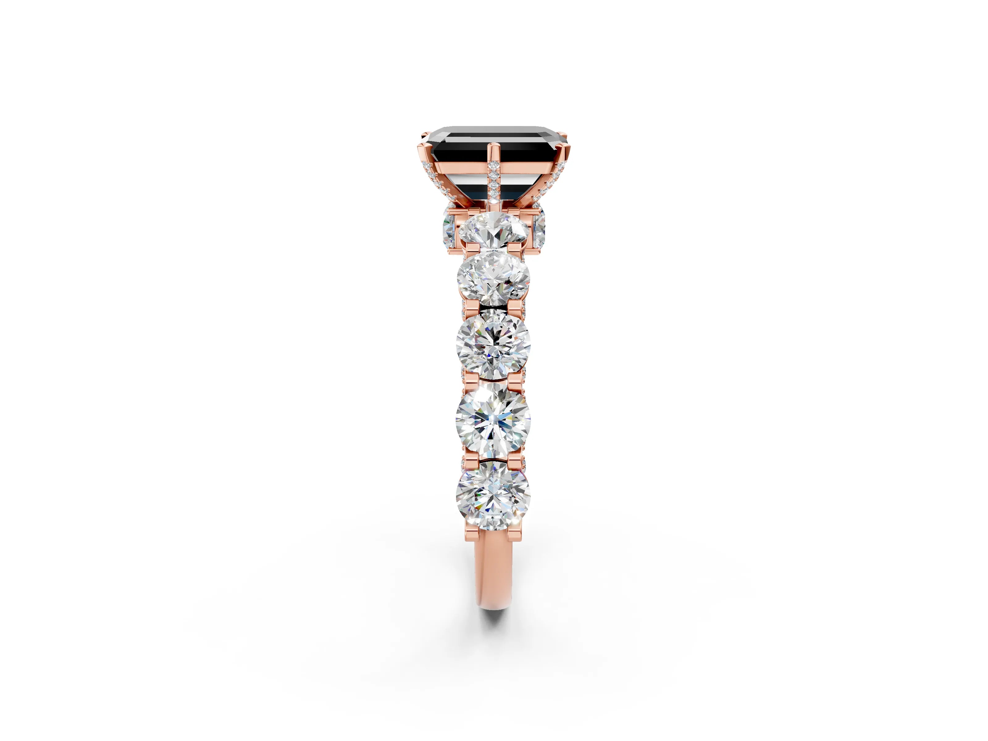 Rose gold Fancy Black Emerald Cut Diamond Side Stone Engagement Ring with Four-Prong Setting_26