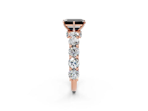 Rose gold Fancy Black Emerald Cut Diamond Side Stone Engagement Ring with Four-Prong Setting_26