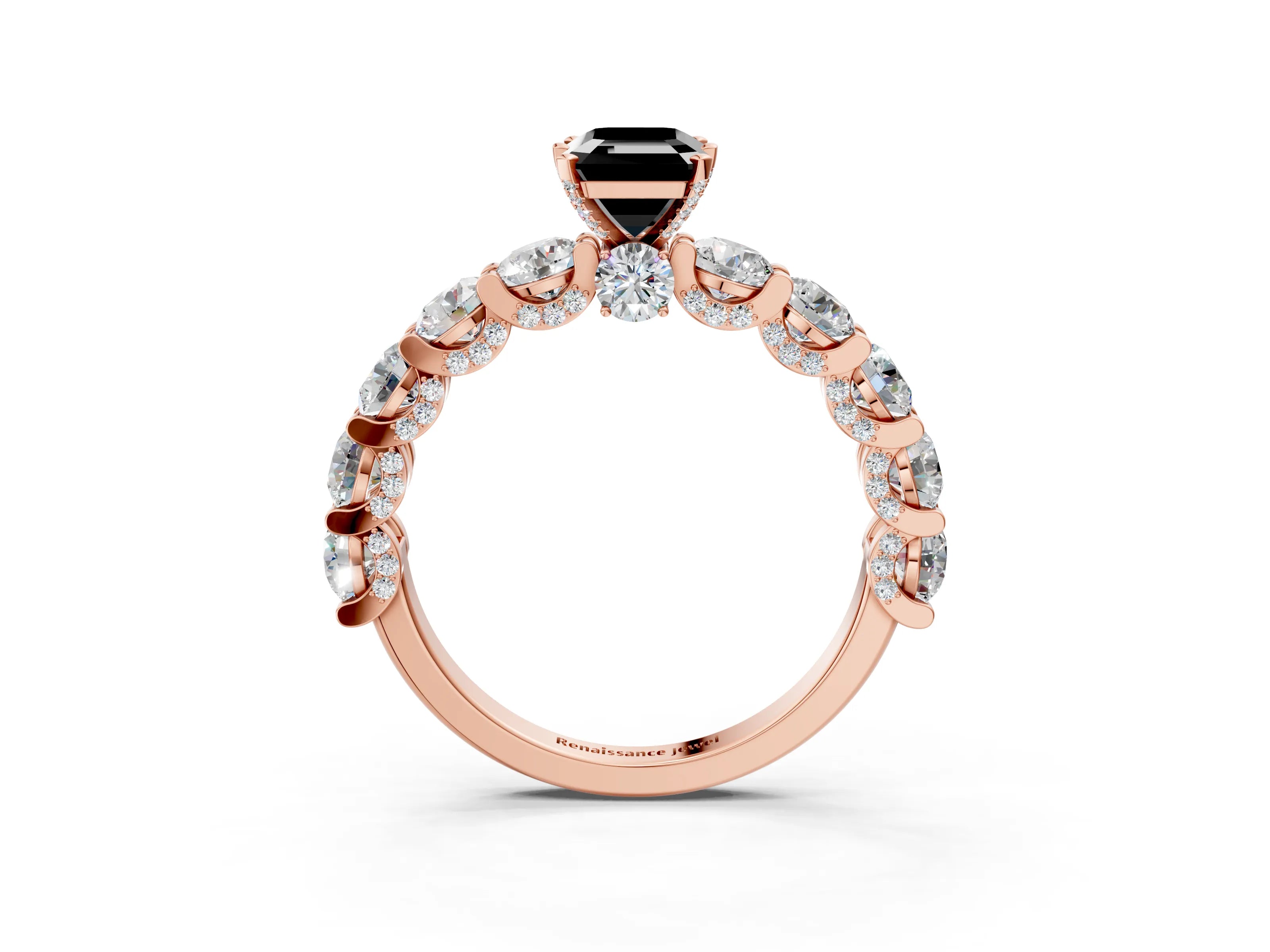 Rose gold Fancy Black Emerald Cut Diamond Side Stone Engagement Ring with Four-Prong Setting_27