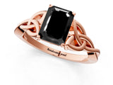 Rose gold Fancy Black Emerald Cut Diamond Solitaire Engagement Ring with Celtic Knot Band and Four-Prong Setting_1