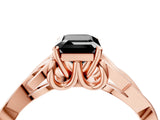 Rose gold Fancy Black Emerald Cut Diamond Solitaire Engagement Ring with Celtic Knot Band and Four-Prong Setting_4