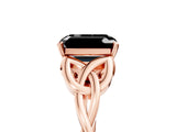Rose gold Fancy Black Emerald Cut Diamond Solitaire Engagement Ring with Celtic Knot Band and Four-Prong Setting_5