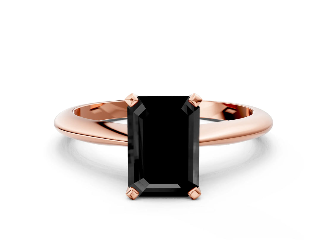 Rose gold Fancy Black Emerald Cut Diamond Solitaire Engagement Ring with Classic Band and Four-Prong Setting_36
