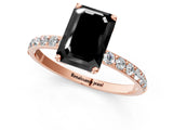 Rose gold Fancy Black Emerald Cut Diamond Solitaire Engagement Ring with Pavé Band and Prong Setting_1