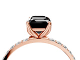 Rose gold Fancy Black Emerald Cut Diamond Solitaire Engagement Ring with Pavé Band and Prong Setting_4