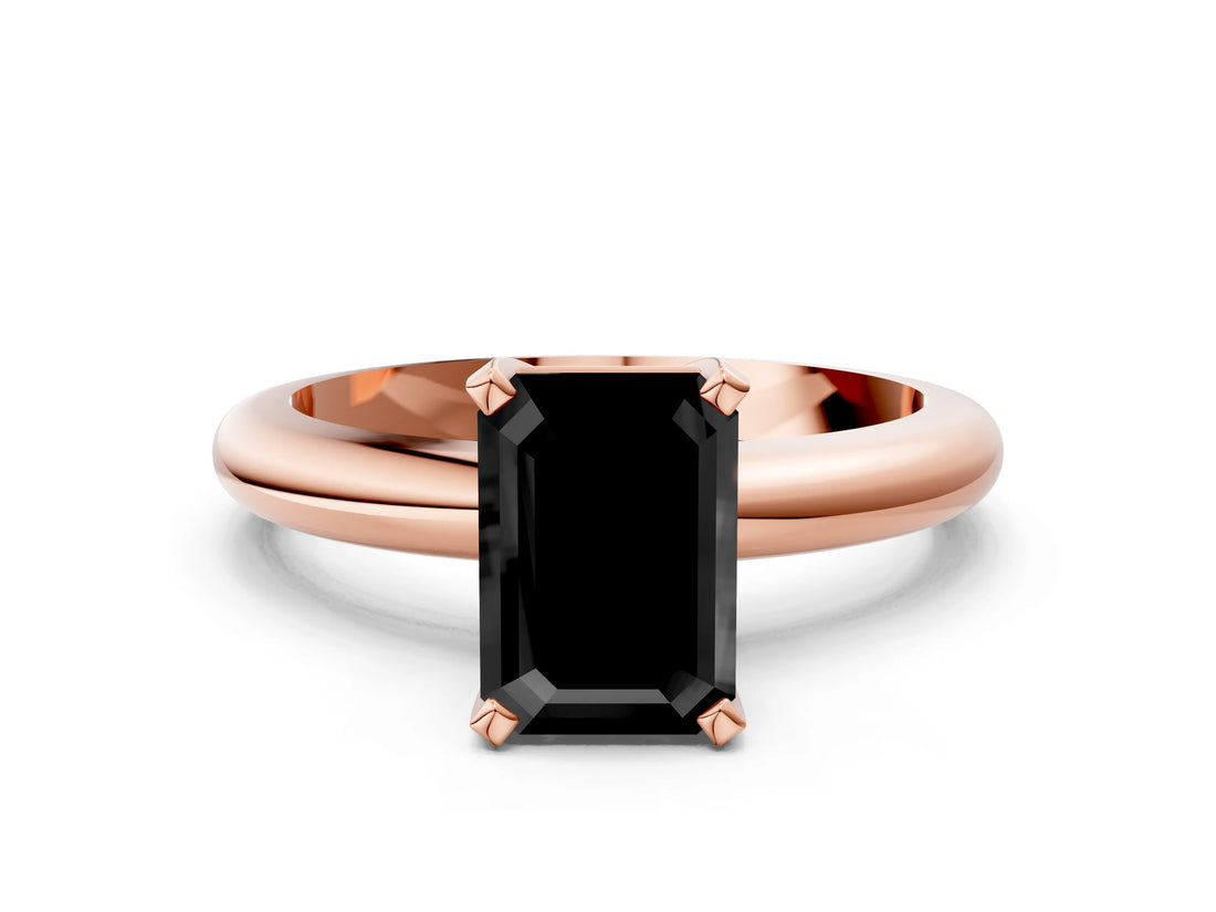 Rose gold Fancy Black Emerald Cut Diamond Solitaire Engagement Ring with Round Band and Four-Prong Setting_84