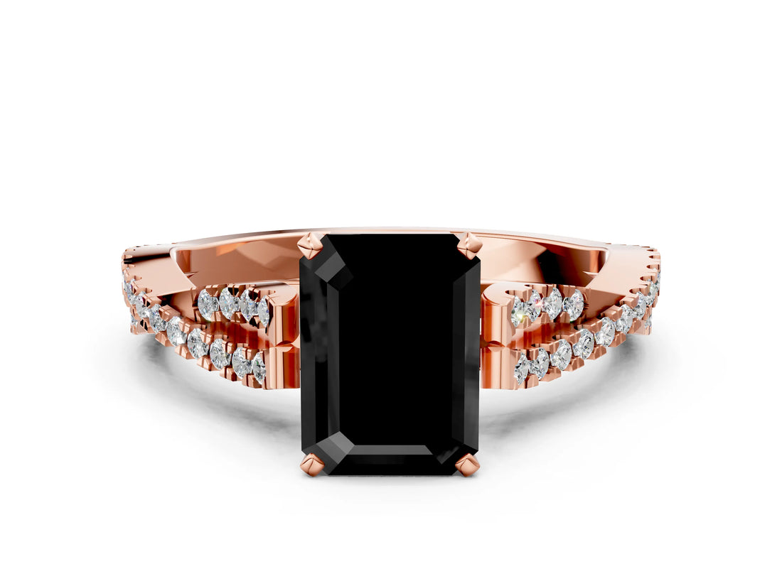 Rose gold Fancy Black Emerald Cut Diamond Solitaire Engagement Ring with Twisted Pavé Band and Four-Prong Setting_36