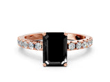 Rose gold Fancy Black Emerald Cut Diamond Solitaire Pavé Band with Four-Prong Setting