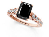 Rose gold Fancy Black Emerald Cut Diamond Solitaire Ring with Cathedral Setting and Pavé Band_1