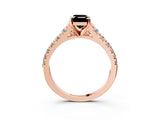 Rose gold Fancy Black Emerald Cut Diamond Solitaire Ring with Cathedral Setting and Pavé Band_3